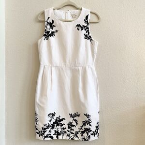 J.Crew‎ Dress Women 8 White Black Floral Sleeveless Sheath Cotton Zip Lined